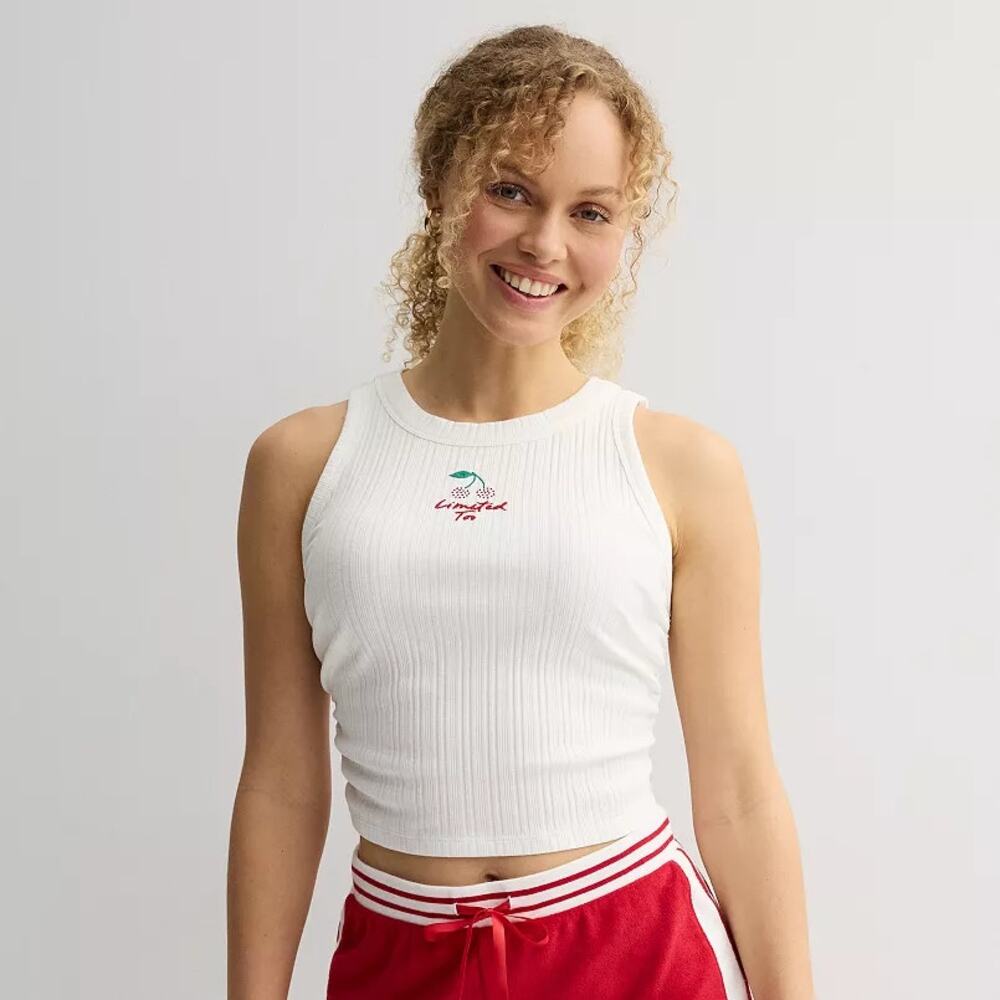 NWT Limited Too 2.0 White Cinch Side Cherry Baby Tank Top Junior's Size XL